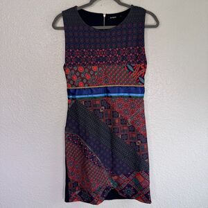 Desigual Dress Womens Medium Trueno Floral Mix Zipper Detail Artsy Art to Wear